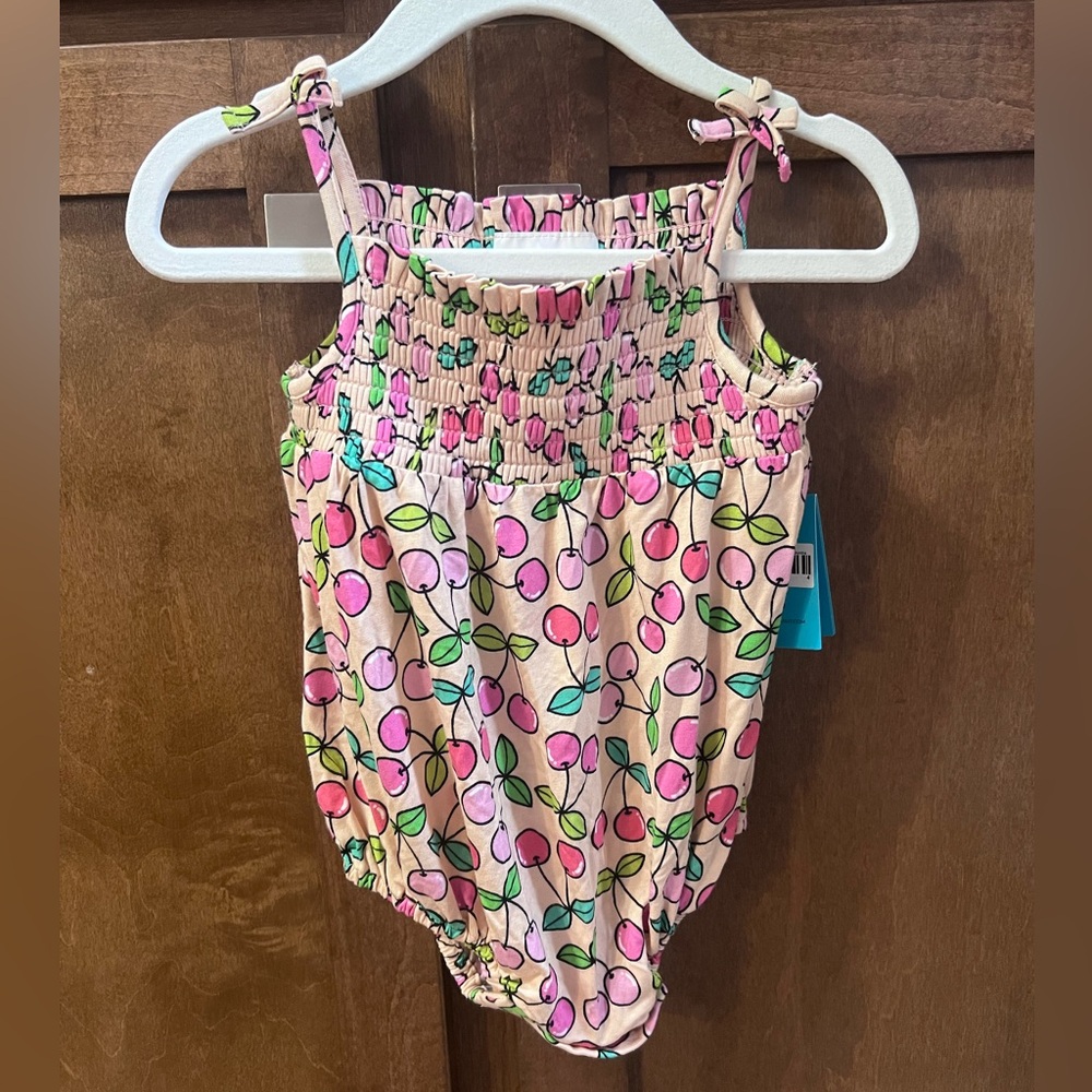 Posh Peanut Cherry Smocked Bubble Romper